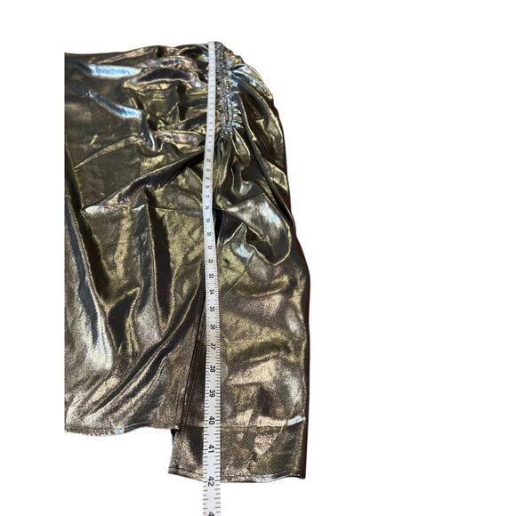 NWT ALLSAINTS Carla Metallic Silver  Midi Skirt Asymmetric Hem Women's US 12 - Picture 7 of 13